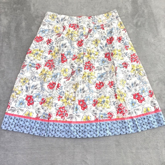 Talbots Womens 10 A Line Midi Skirt Floral Dragonfly Blue White Cottage Garden - Picture 4 of 12